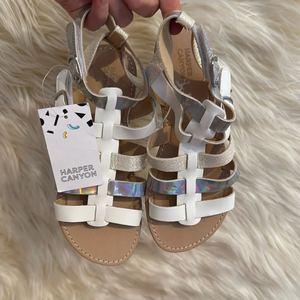 Harper Canyon Kids Valentina Gladiator Sandals Holographic White Silver Size 2